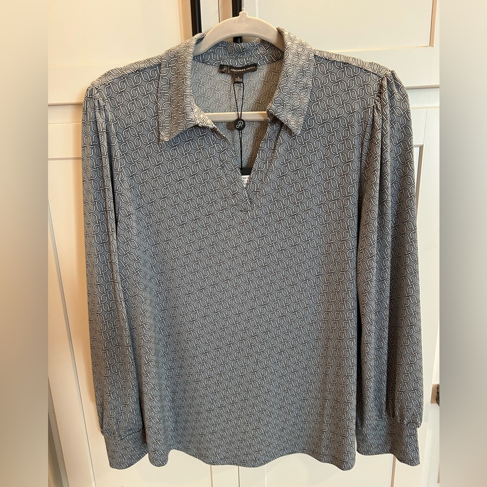 Adrianna Papell Blue Geometric Blouse